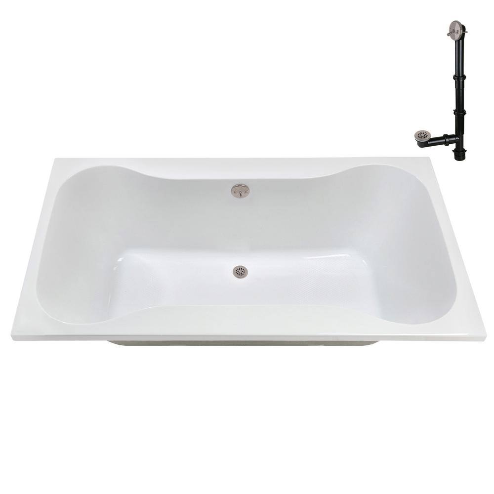72'' x 36'' Glossy White Acrylic Soaking Drop-In Bathtub