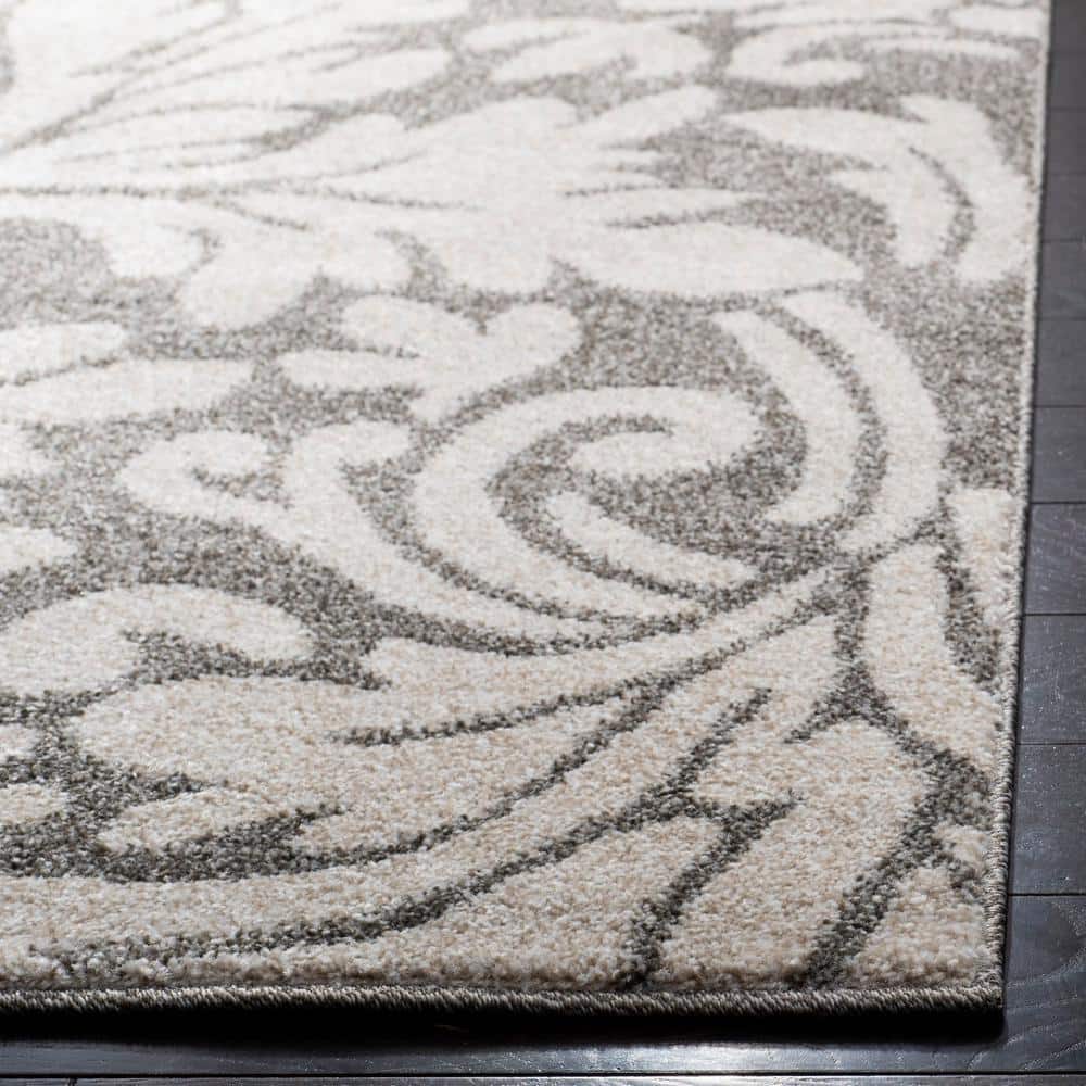 Floral Dark Grey & Beige Synthetic 8' x 10' Easy-Care Area Rug