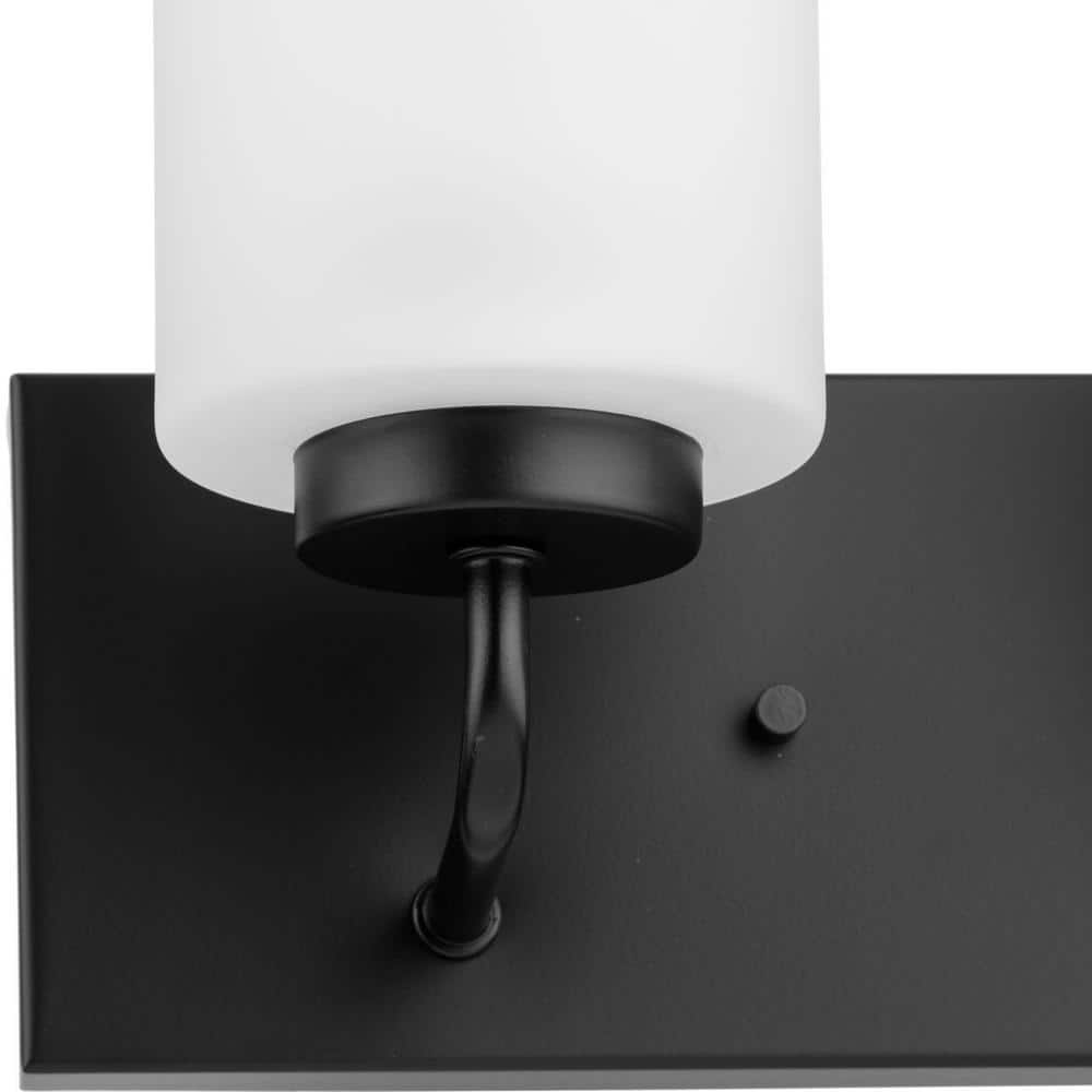Matte Black Steel 2-Light Bath Vanity with Etched Glass Shades