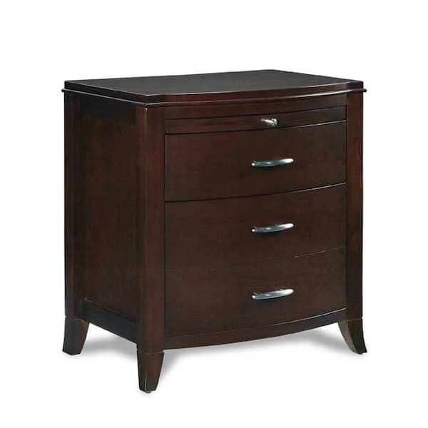 Benjara 3-Drawers Brown Wooden Nightstand with 1-Pull Out Tray 18 in. L x 25 in. W x 27 in. H