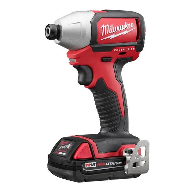 Milwaukee - M18 18-Volt Lithium-Ion Brushless Cordless 1/4 in. Cordless Impact Driver Kit W/(2) 2.0Ah Batteries, Charger & Hard Case