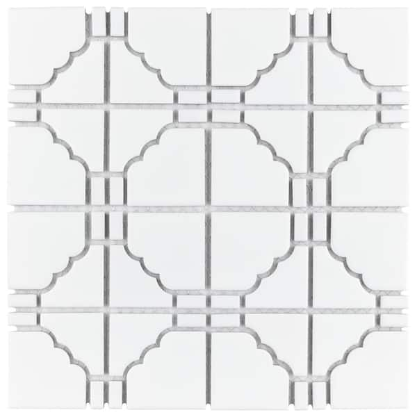 Merola Tile Osaka Matte White 11-3/4 in. x 11-3/4 in. Porcelain Mosaic Tile (9.8 sq. ft./Case)