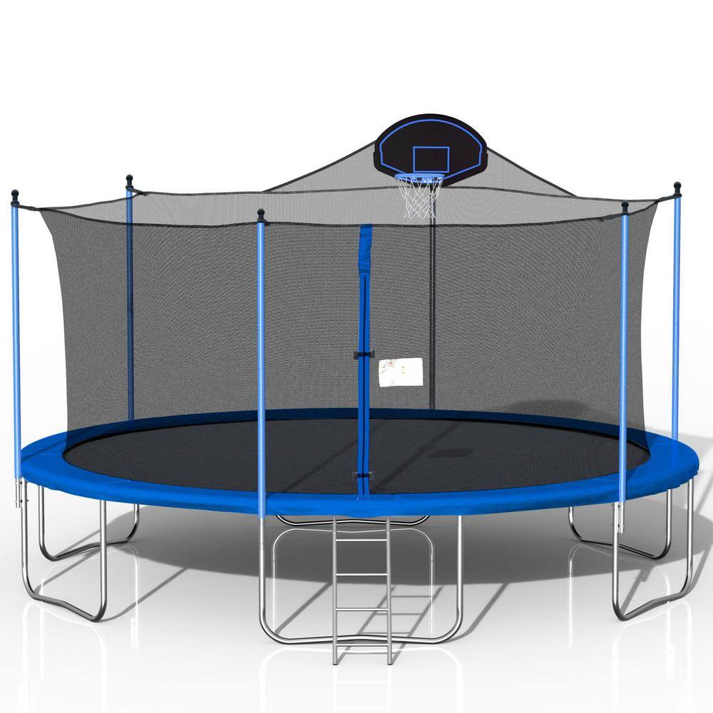 Anky 16 ft. Blue Metal Trampolines with Basketball Hoop, Ladder and Safety Enclosure Net, Double-Sided Cover price history on PriceWatchPro