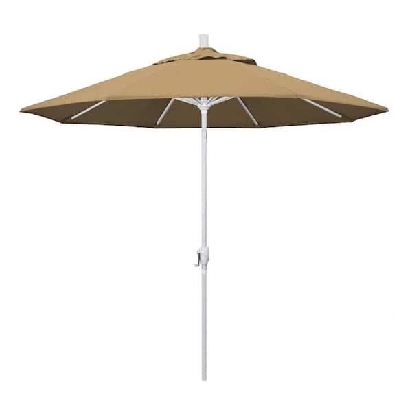 California Umbrella 9 ft. Aluminum Market Push Tilt - M White Patio Umbrella in Straw Olefin