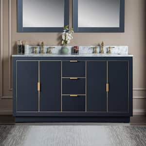 Venice 61 in. W x 22 in. D x 38 in. H Bath Vanity in Grey with Marble Vanity Top in Carrara White with White Basin