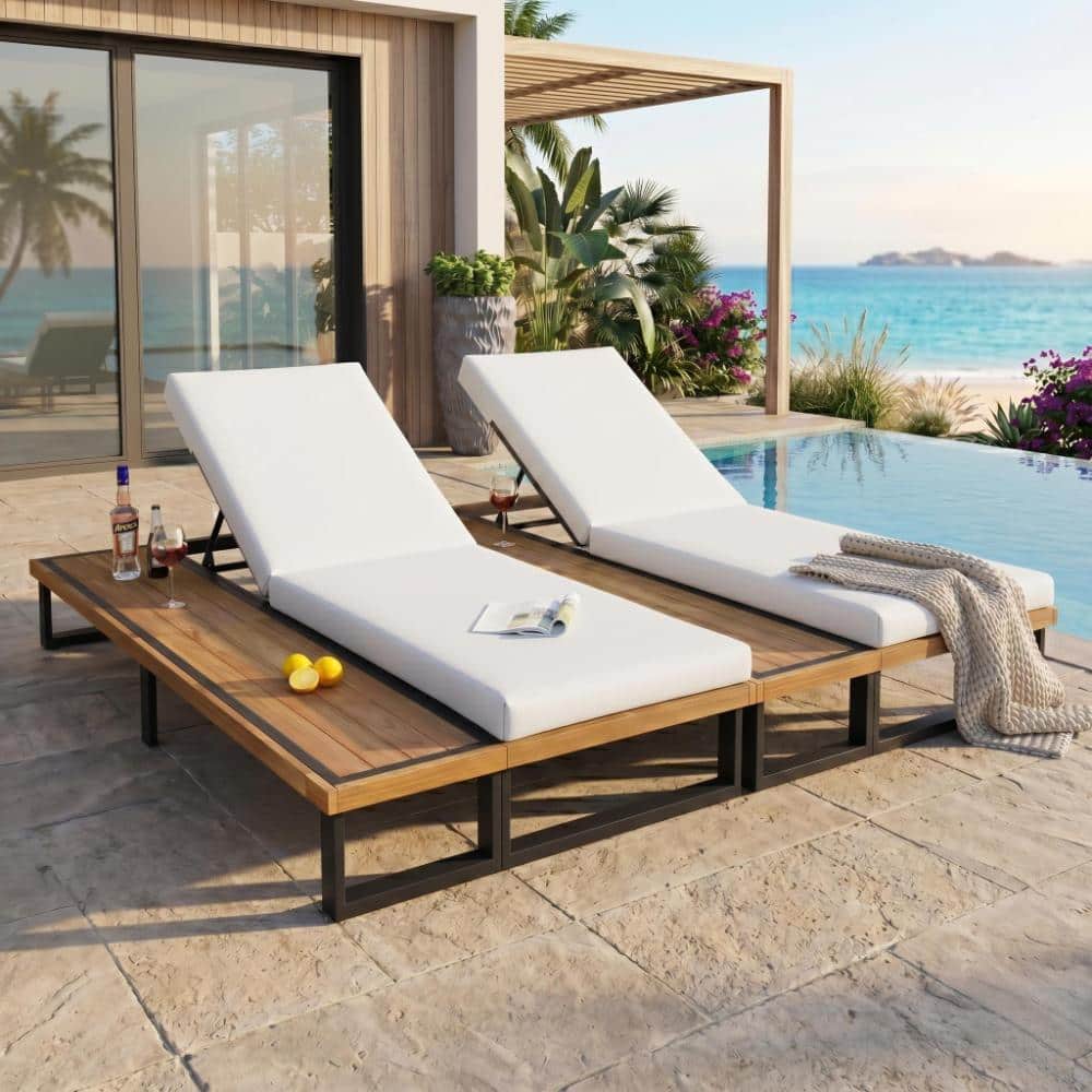 White Outdoor Lounge Chair Set of 2 with 5-Position Adjustable Backrest and Cushions price history on PriceWatchPro