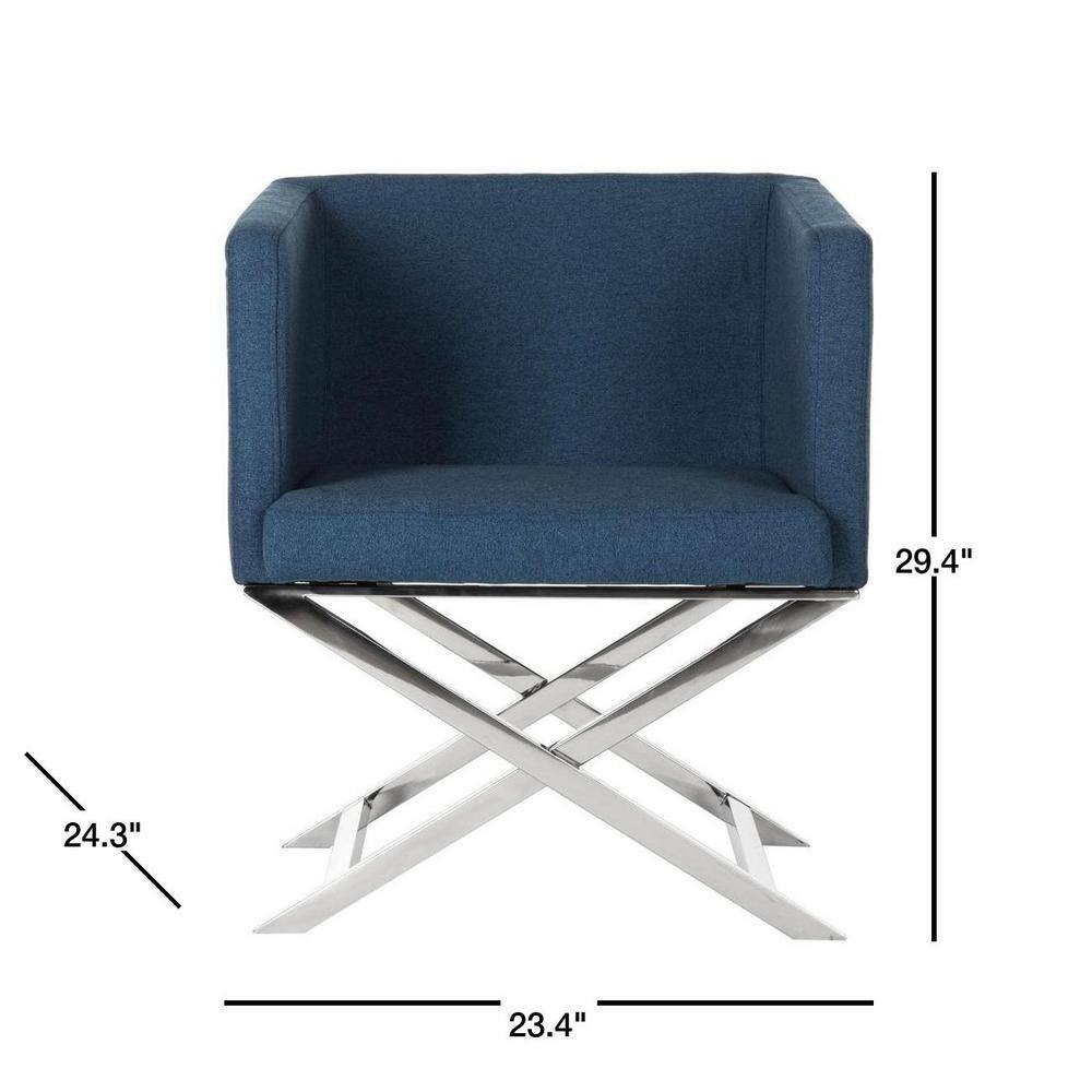 Navy Chrome Transitional Director's Accent Chair in Leather