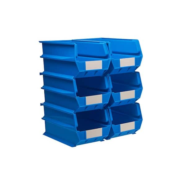 LocBin 14-3/4 in. L x 8-1/4 in. W x 7 in. H Blue Stacking, Hanging, Interlocking Polypropylene Bins, 6 CT