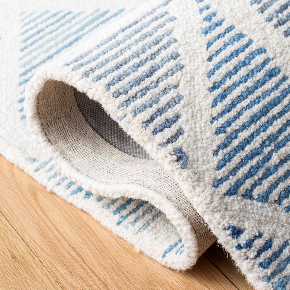 Blue and Ivory Handmade Wool Abstract 9' x 12' Rug