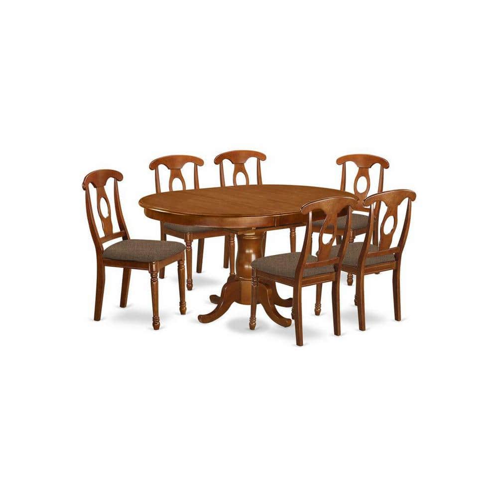 Saddle Brown Oval Wood Dining Set with 6 Chairs