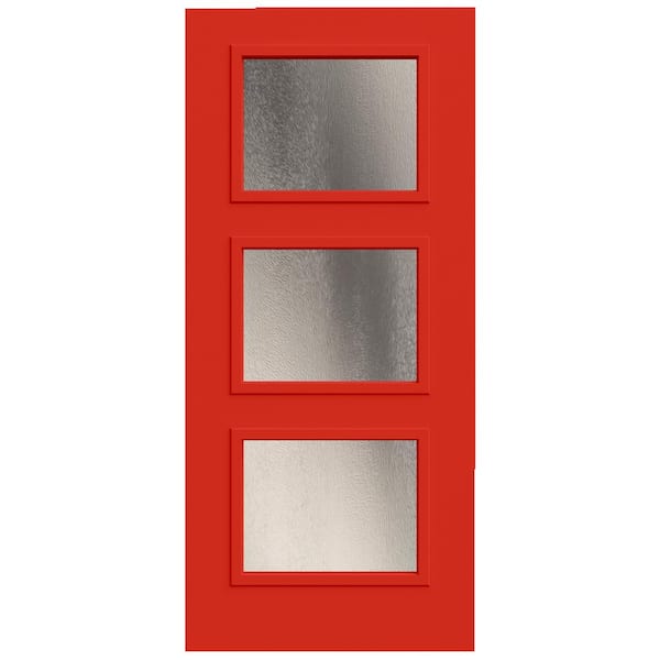 JELD-WEN 36 in. x 80 in. 3-Lite Equal Right-Hand/Inswing Chinchilla Decorative Glass Persimmon Steel Front Door Slab