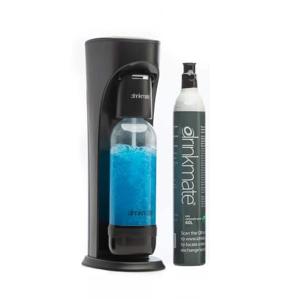DrinkMate Matte Black Sparkling Water and Soda Maker Machine with 60L CO2 Cartridge and 1L Re-Usable Bottle