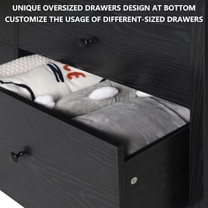 32.4 in. H x 15.8 in. L Black 6-Drawer 56 in. W Dresser Chest of Drawers Long Storage Dresser with 2-Oversized Drawers