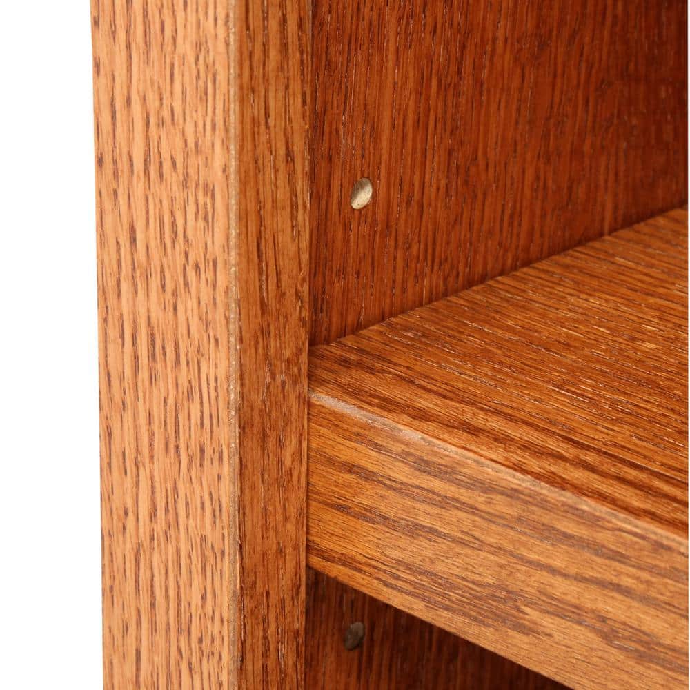 Elegant Dry Oak Wood Double Wide Bookcase with Adjustable Shelves