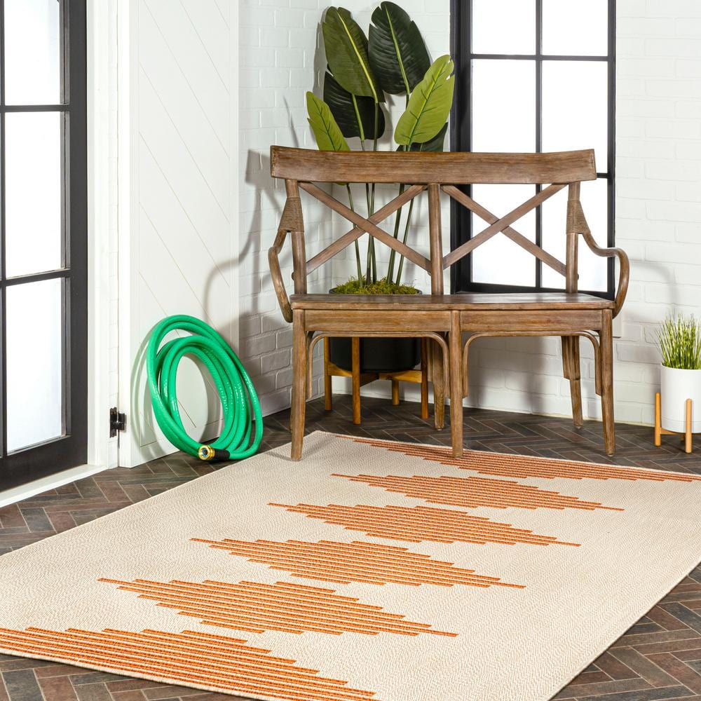 Moroccan Diamond Stripe 5' x 8' Beige/Orange Synthetic Area Rug