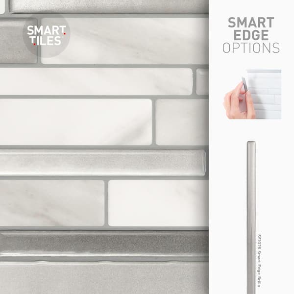 smart tiles Smart Edge Brillo Silver 18 in. x 0.27 in. Vinyl Peel