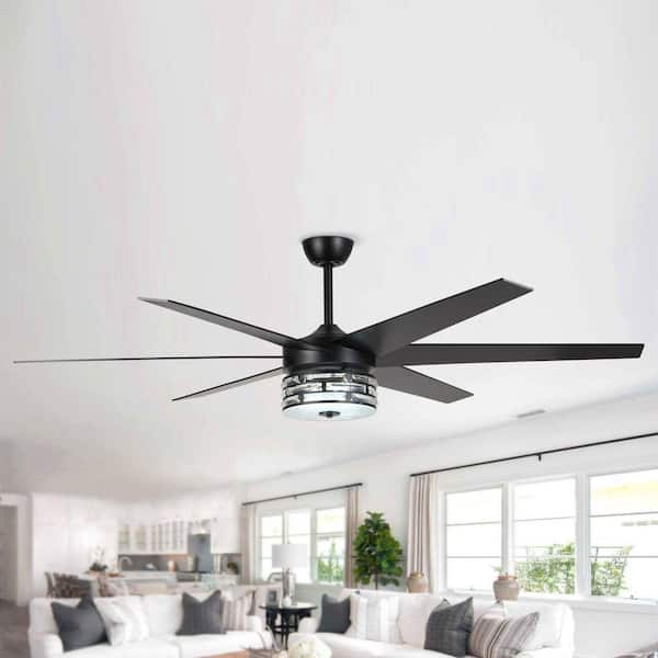 70 in. Indoor Matte Black Crystal Ceiling Fan with Color Changing Integrated LED and Remote