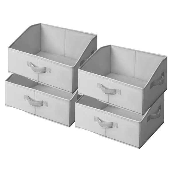 Grey 16 in. x 8 in. Fabric Trapezoid Storage Bins with Handles, Set of 4, for Clothes, Towels, Blankets
