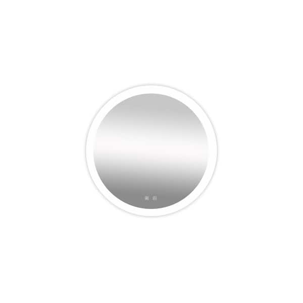 Unbranded Silver 32 in. W x 32 in. LED Modern Round Wall Mirror with Focused Backplane, High Lumen, Dimmable Touch