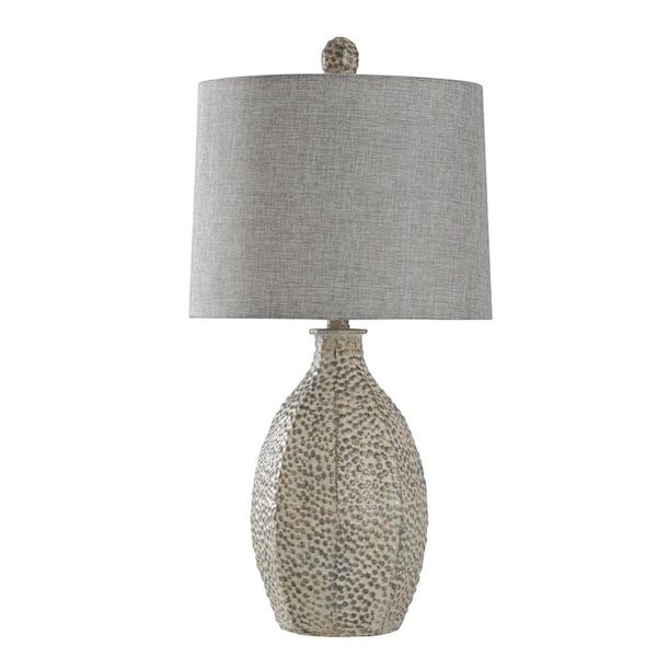 StyleCraft 28 in. Bokava Table Lamp with Textured Grey Hardback Fabric Shade