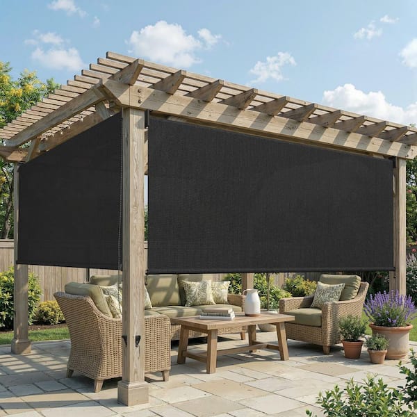 ロールスクリーン w88cmxH135cm ダークブラウン 4本セット vicllax 9 ft. x 8 ft. Graphite Outdoor Roller Shade with Hand