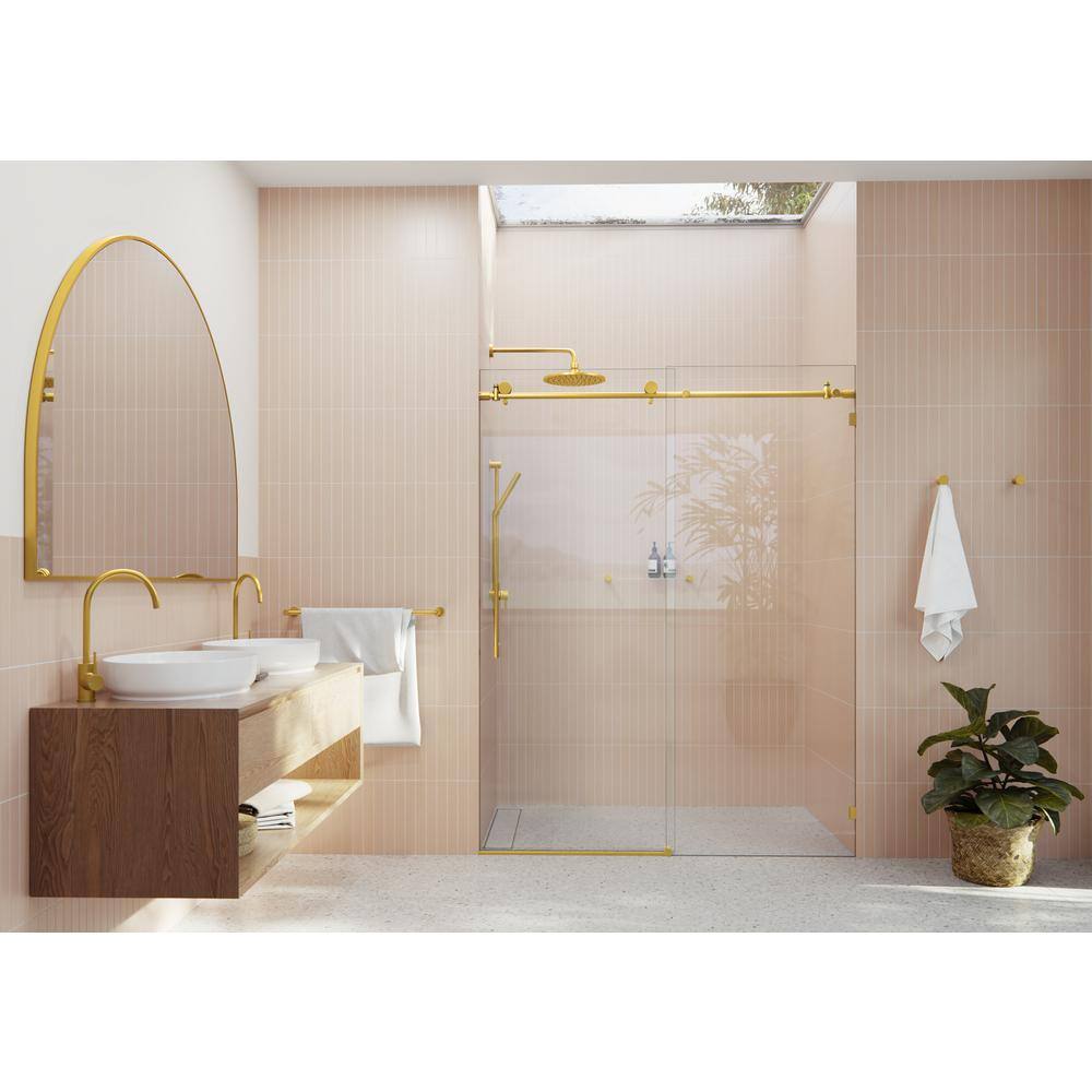Satin Brass and Clear Glass Frameless Sliding Shower Door
