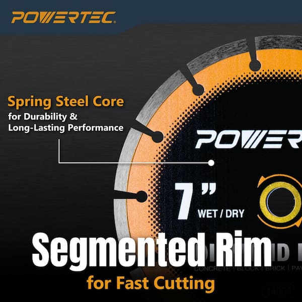POWERTEC 7-Inch Segmented Diamond Saw Blade - Wet/Dry Cutting For Concrete, Brick, Pavers & Tile - View #4