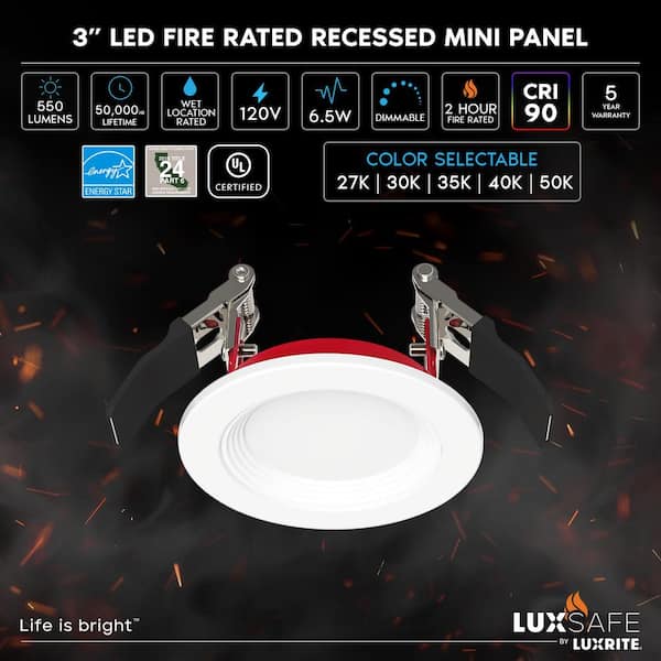 3 in. Integrated LED Recessed Light Fire Rated 5CCT, 2-Hour Fire Rating 550LM Dimmable Baffle IC Wet Rated UL 12-Pack