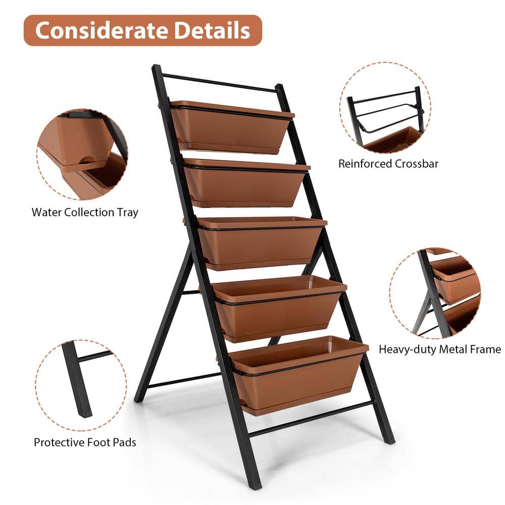 Brown 5-Tier Vertical Herb Garden Planter with Iron Frame