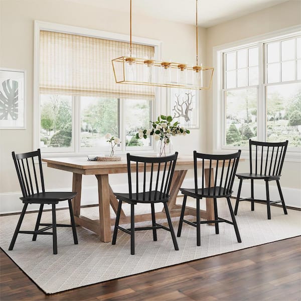 LUE BONA Winston Black Windsor Dining Chair Farmhouse Wooden Spindle Back Dining Chair Side Chair for Dining Room Set of 4