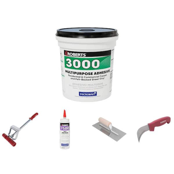 Square Notch Trowel, 1 Gal. Vinyl Adhesive, Seam Sealer, Utility Knife and Flooring Roller Combo