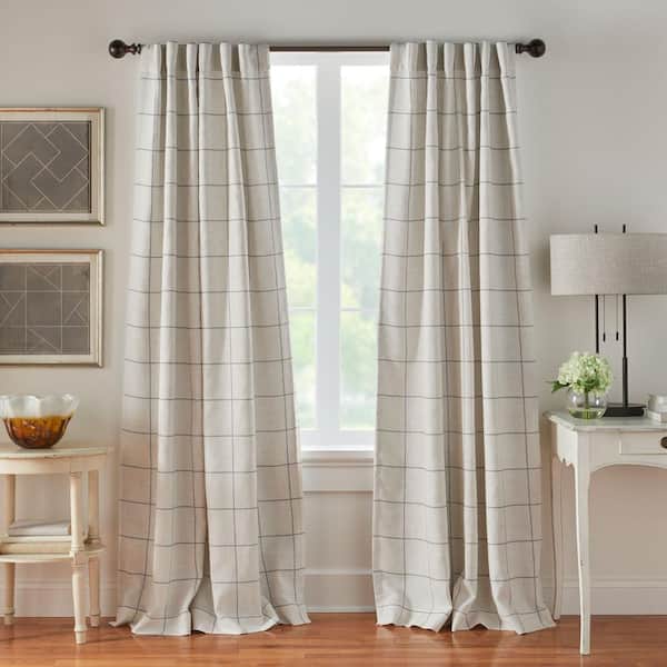 Elrene Brighton Gray Polyester Blend Windowpane Plaid 52 in. W x 108 in. L Rod Pocket/Back Tab Blackout Curtain (Single Panel)
