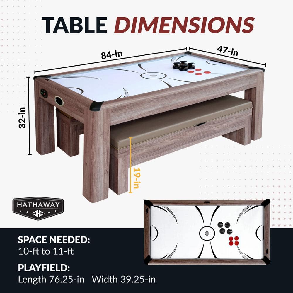 Driftwood 84" 3-in-1 Air Hockey, Ping Pong & Dining Combo Set