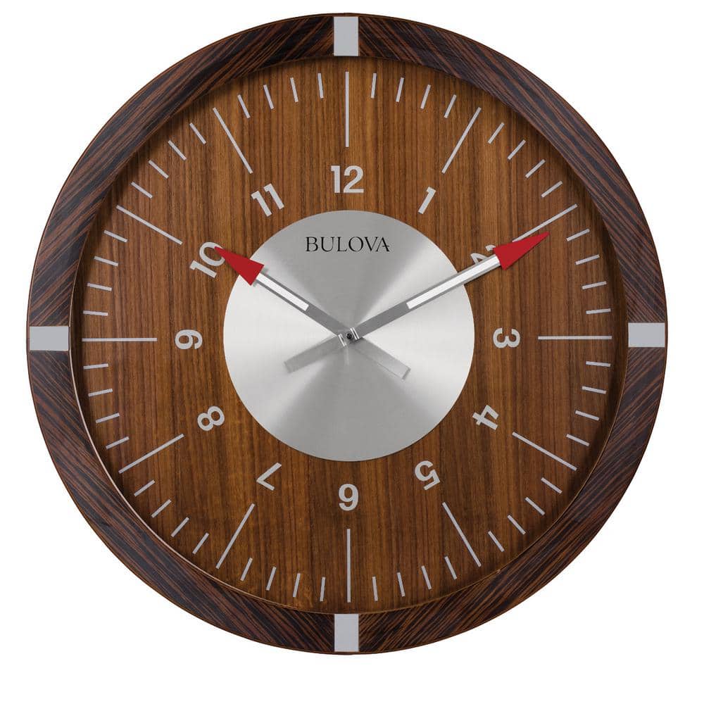 Bulova 30 in. H x 30 in. W Zebrawood Veneer Outer Case Round Wall Clock