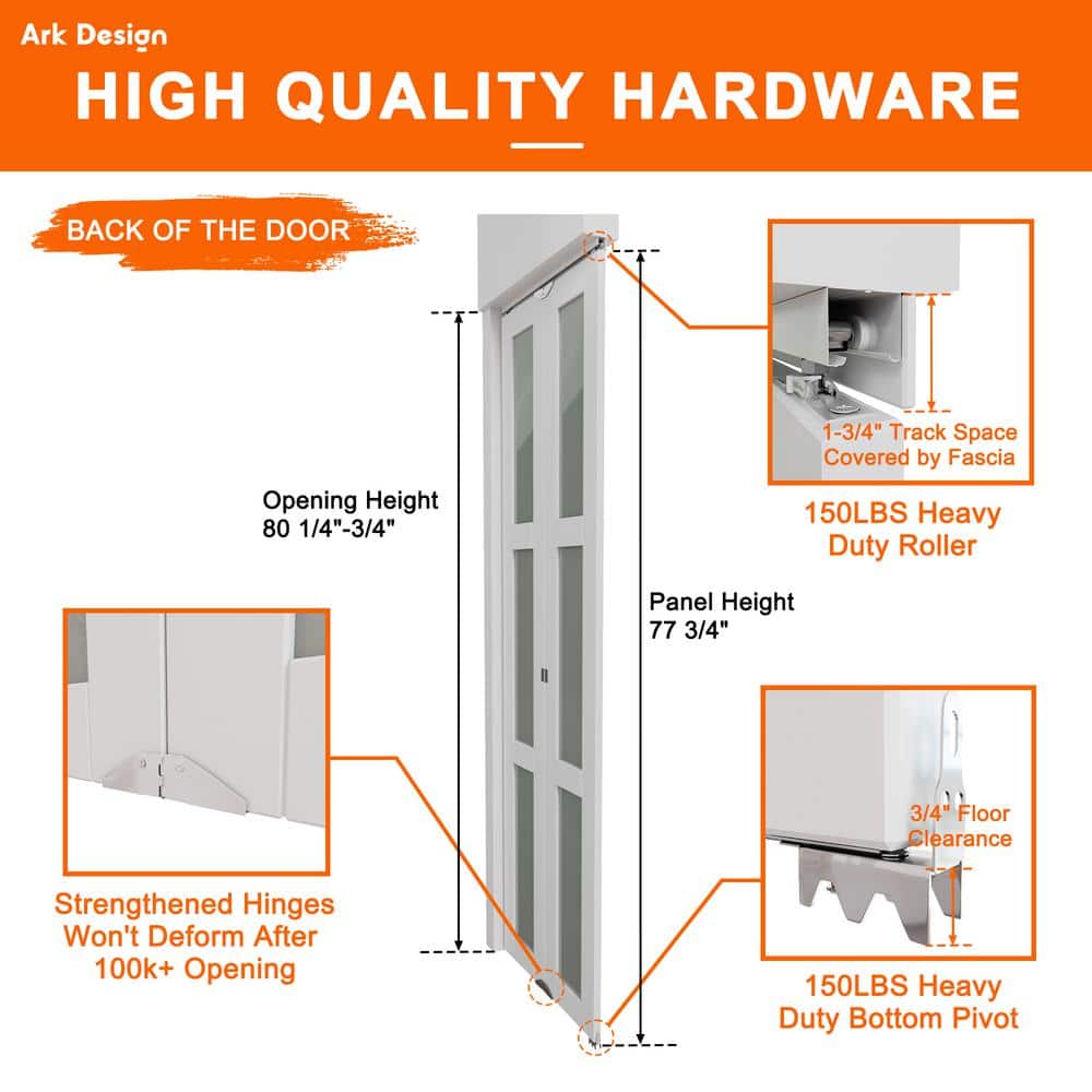 24 in. x 80 in. White Frosted Glass Solid Core MDF Bifold Door