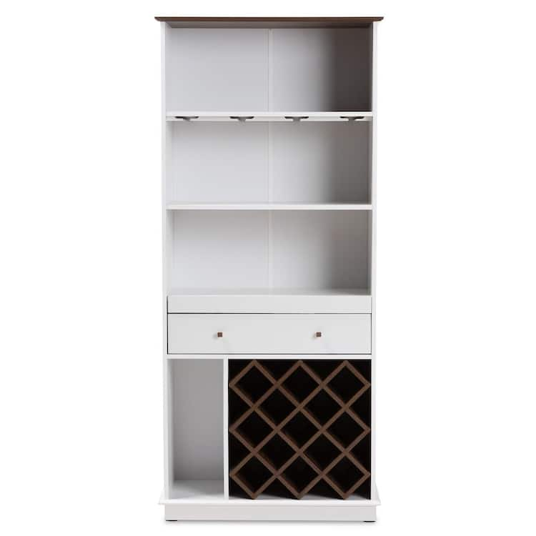 Baxton Studio Mattia 13-Bottle White and Walnut Brown Wine Cabinet