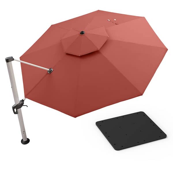PURPLE LEAF 13 ft. Octagon High-Quality Aluminum Cantilever Polyester Outdoor Patio Umbrella with Base Plate, Brick Red
