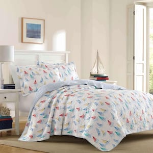 Laura Ashley Felicity 2-Piece Breeze Blue Floral Cotton Twin Quilt