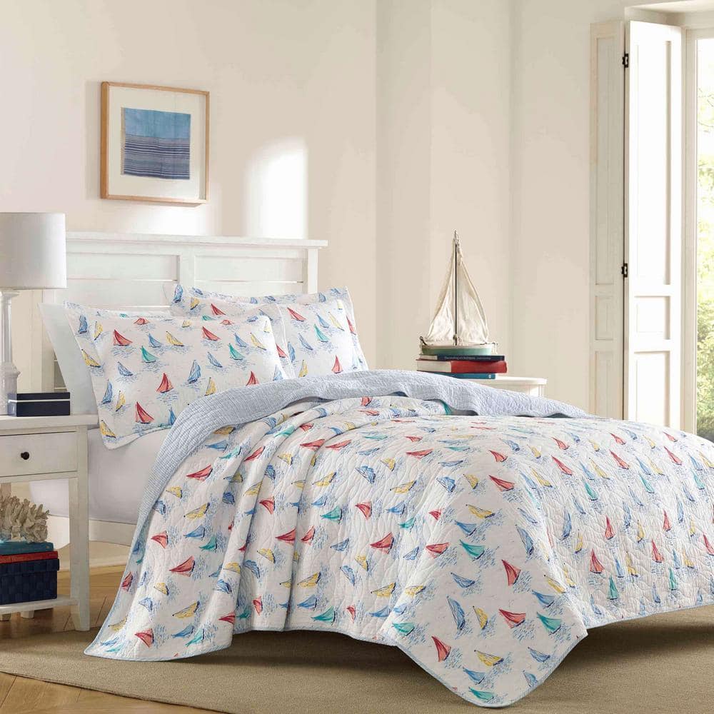Laura Ashley Ahoy 3-Piece Bright Blue Floral Cotton Full/Queen