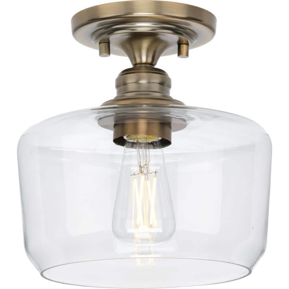 Vintage Brass Glass Indoor/Outdoor Flush Mount Light