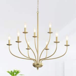 9-Light Transitional Gold Candlestick Chandelier Modern Pendant Light for Dining Room