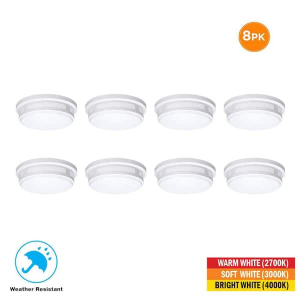 Hampton Bay 11 in. Round White Integrated LED Indoor Outdoor Ceiling Light Flush Mount Adjustable CCT 830 Lumens Wet Rated (8-Pack)