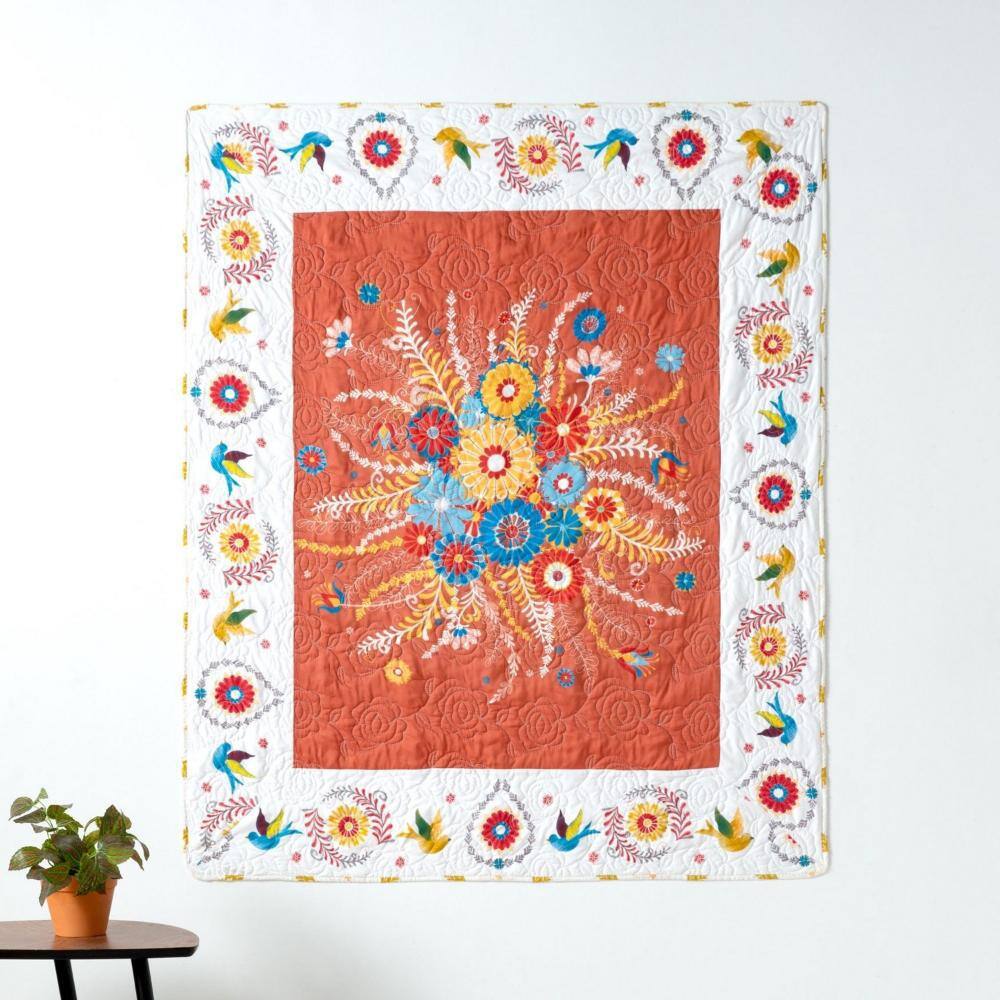 Multicolor Floral Print Cotton Quilted Throw Blanket, 50 x 60 in