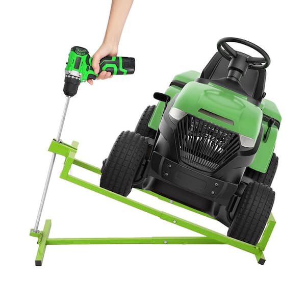 880 lbs. Foldable Heavy Duty Steel Riding Mower Lift w/ Manual and Power Tool Handle for Lawn Mowers and Garden Tractors