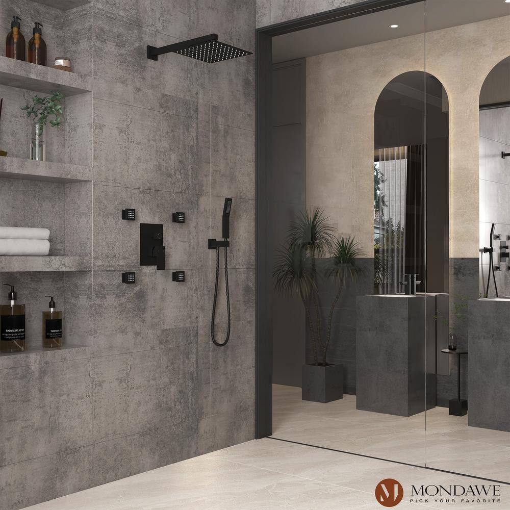Matte Black Brass Dual Shower Head System with Handheld and Body Jets