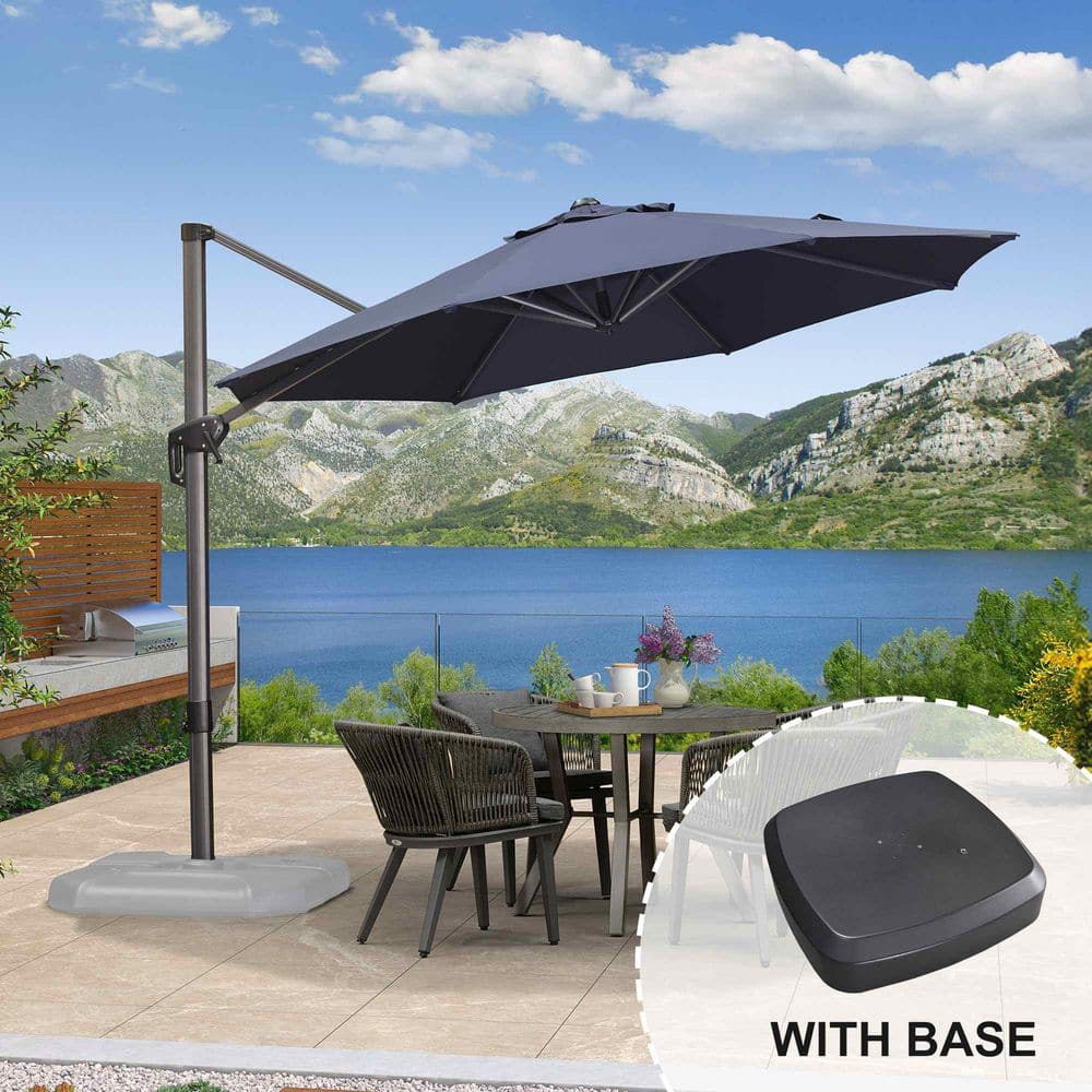 PURPLE LEAF 10 ft. Octagon Aluminum Outdoor Patio Cantilever Umbrella 360-Degree Rotation Umbrella with Wheels Base, Navy Blue PPL04XHR10NBB8 - The Home Depot