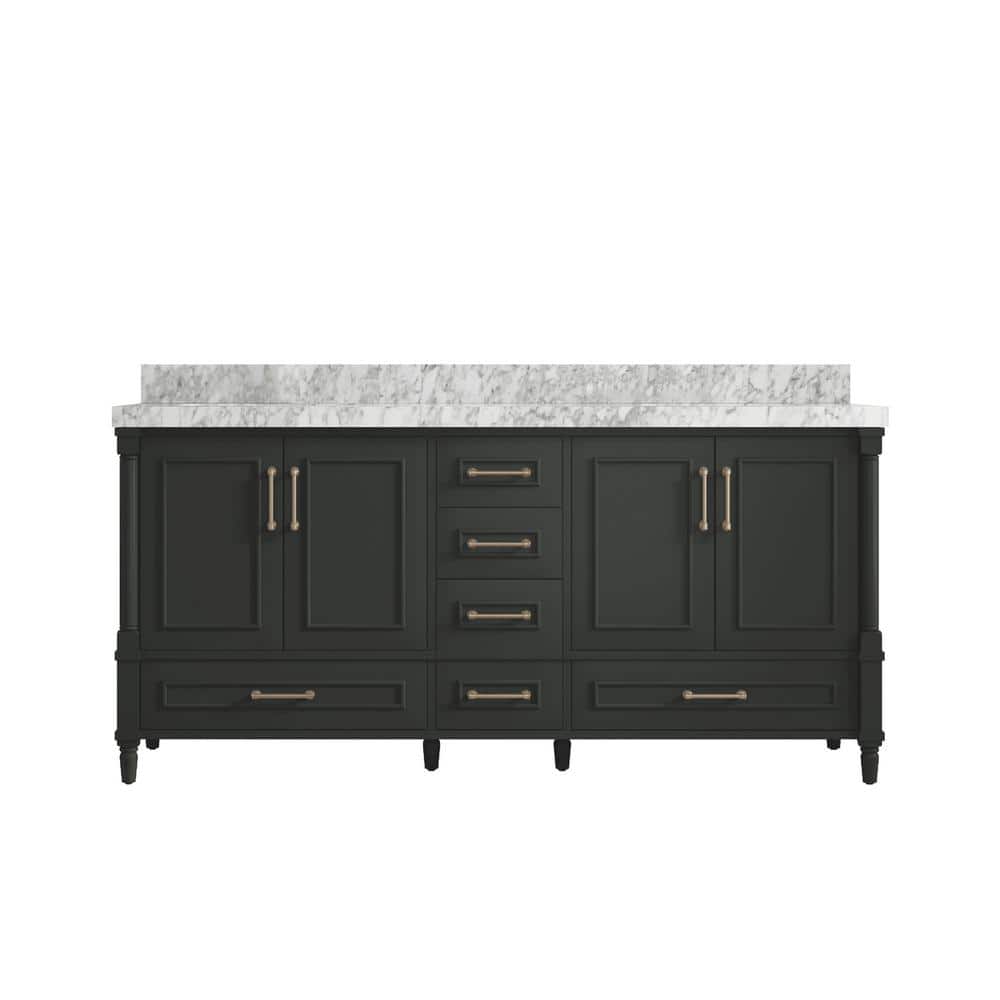 Hudson 72 in. Double Sink Freestanding Black Top Bath Vanity with Carrara Marble Top price history on PriceWatchPro