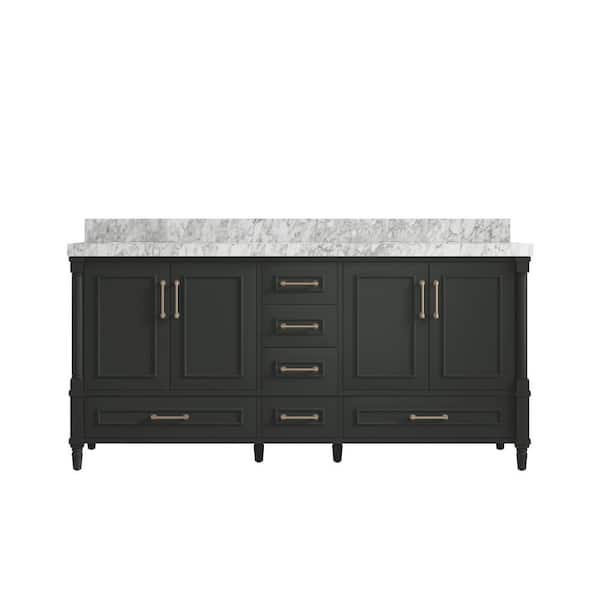 Willow Collections Hudson 72 in. Double Sink Freestanding Black Top Bath Vanity with Carrara Marble Top