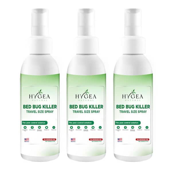 Hygea Natural Travel Bed Bug Spray 3oz. Non Toxic,Odorless,Stainless,Family Safe,TSA approved size Insect Killer 3-pack