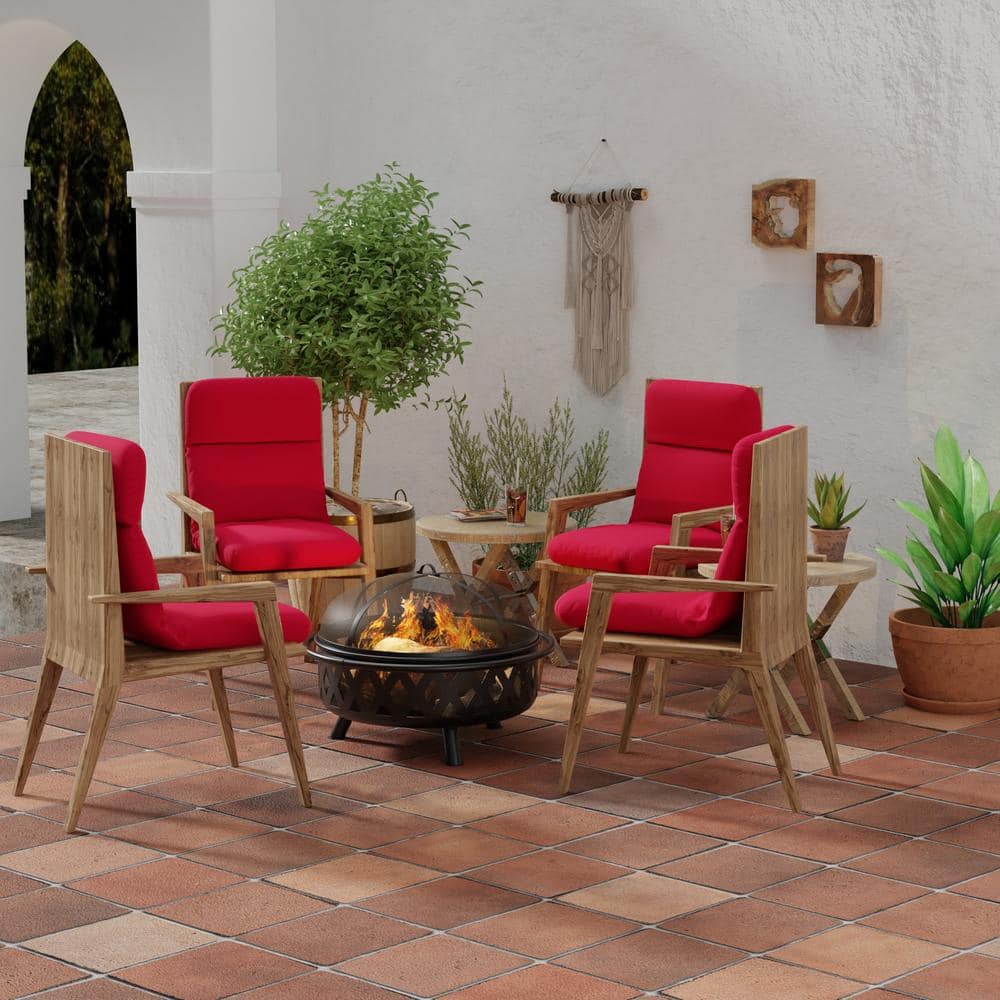 Really Red Polyester Outdoor Chair Cushion with Ties and Hanger Loop